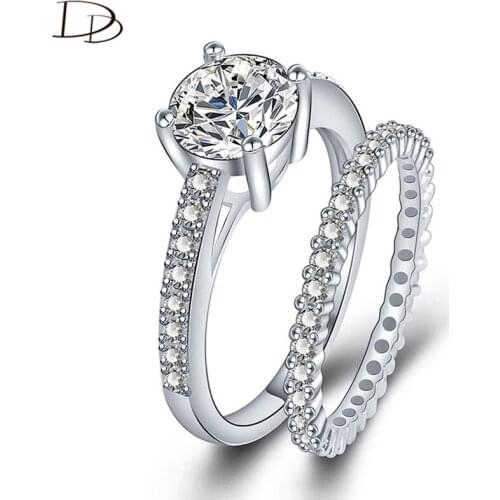 DODO Wedding Luxurious Full AAA Zircon Ring Sets For Women Fashion 2Pcs White Gold Color Rings Banquet Fashion Jewelry Dm141