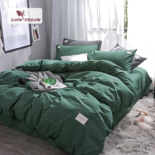 SlowDream Green Solid Color Bedding Set Luxury Bedspread Bed Sheet Pillowcase Duvet Cover Set 4pcs Double Queen Single Nordic