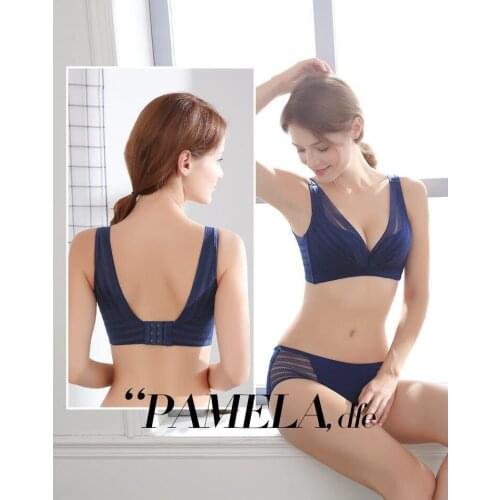 Stripe beautiful back without underwire gathers bra sexy small bosom lace hollow-out non-trace underwear