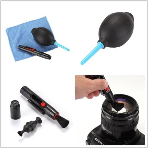 Hot 3 in 1 Suit Dust Cleaner Air Blower Wipes Clean Cloth kit for DSLR VCR Camera Camera Cleaning Lens Brush