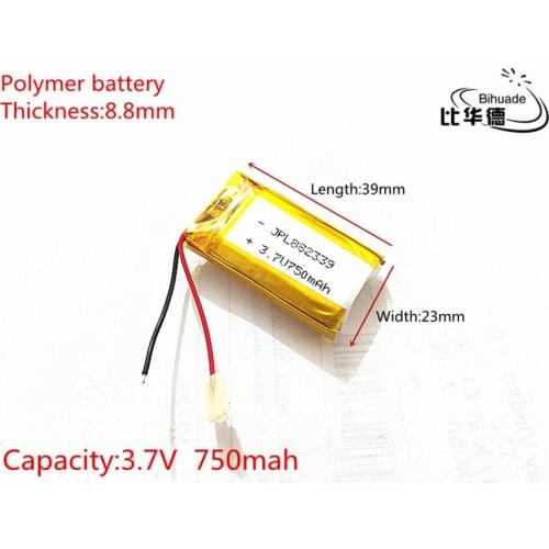 3.7V 750mAh 882339 Lithium Polymer Li-Po li ion Rechargeable Battery cells For Mp3 MP4 MP5 GPS PSP mobile bluetooth