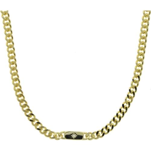 Fashion Starburst Women Necklace Gold Color 5mm Cubun Link Chain Star Signet Tag Plate 35+10CM