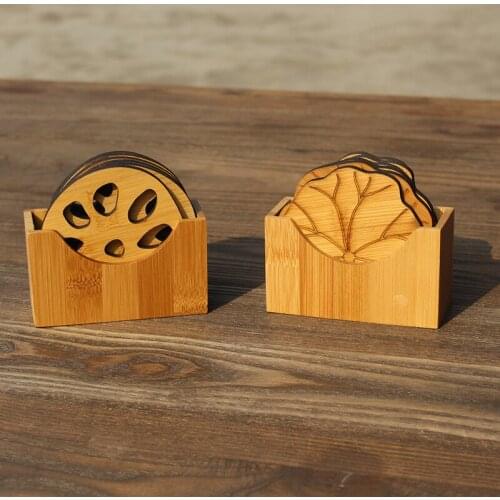 Natural Bamboo Lotus Shape Teapot Coaster Set Creative Saucer Insulation Placemats Teacup Mat Coffee Cup Pad Home Decoration