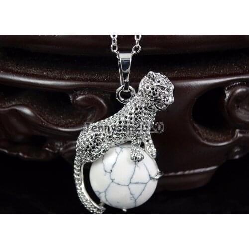 Natural White Howlite Round Gems Stone Leopard Reiki Chakra Pendant Charm Beads Healing Jewelry Design 10Pcs/Pack