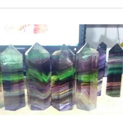 Natural 60*18mm purple green fluorite QUARTZ CRYSTAL WAND POINT HEALING