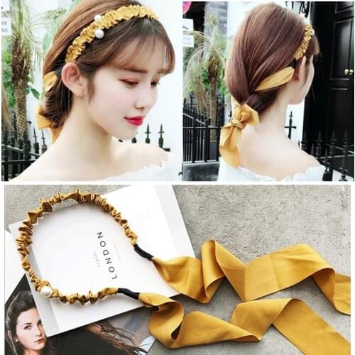 New Women Bow Hairbands Peral Hair Accessories Headdress Girl Korean Sweet Headbands Fashion Personality Headwear Hair Ribbons