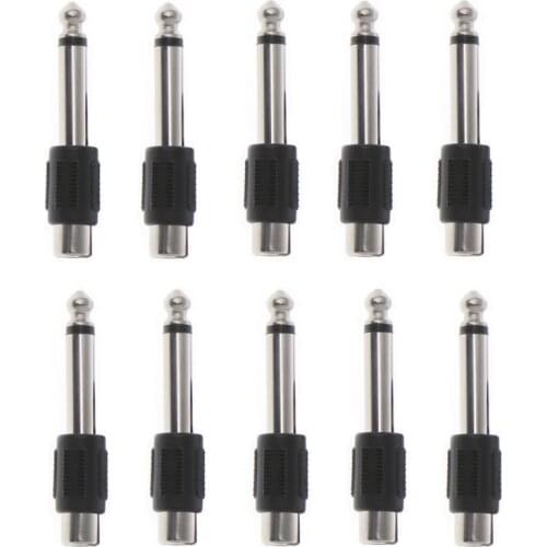 OOTDTY 10 Pcs RCA Female Jack To 6.35mm 1/4" Male Mono Plug Audio Adapter Connector