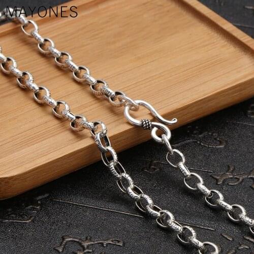 5mm 100% 925 Silver Tibetan Six Words Proverb Necklace Sterling Buddhist OM Mantra Vajra Necklace Tibetan Dorje Symbol Necklace