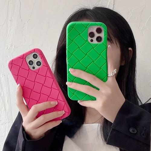 Luxury Weaving BV Grid Lady Gift Phone Case For iPhone 11 12 Pro Max XR X XS Max 7 8 Plus Soft Silicone Back Cover For iPhone 12