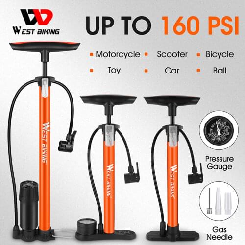 WEST BIKING Bike Ball Pump Inflator Bicycle Floor Pumpwith Gauge for Presta and Schrader Bicycle Pump Valves-160Psi Max