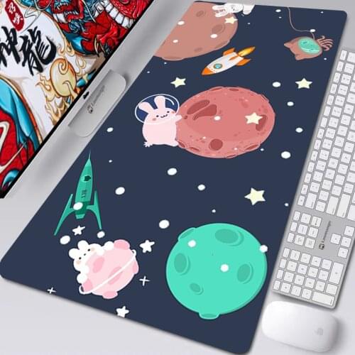 Cute Universe Starry Sky Rabbit Mouse Pad Keyboard Kawaii Gaming Accessories Computer Alfombrilla XXL Desk Mat Anime Mouse Pad