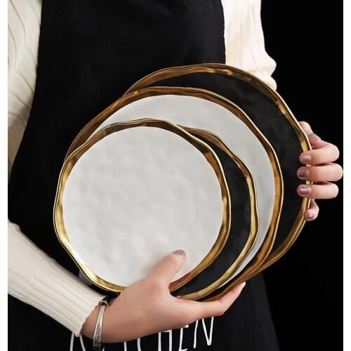 Nordic black ceramic plate Fruit salad Dessert christmas plates Display Dish porcelain dinner sets Party round trays decorative
