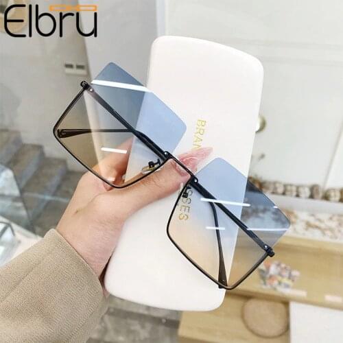 Elbru New Fashion Lady Oversize Half Frame Metal Square Sunglasses Women Luxury Eyewear oculos de sol feminino Sun Glasses
