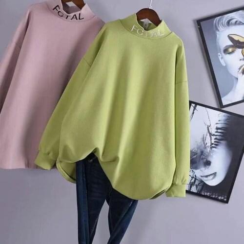 Large Plus Size Add Fleece Loose Girls Casual Women Clothes Turtleneck Tops Long Sleeve Warm Hoodies For Teen Lady Long Hoody