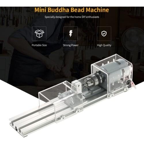 100W Mini CNC Wood Lathe Drill Rotary Lathe Machine Tools DIY Woodworking Buddha Pearl Grinding Polishing Beads 12-24VDC
