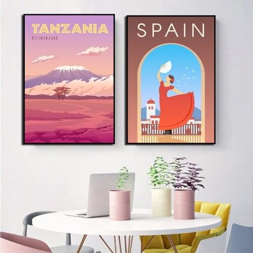 Venice New ZeaLand Nordic Retro Canvas Painting Travel City Landscape Poster Print Spain Tanzania Wall Art Picture Decoration