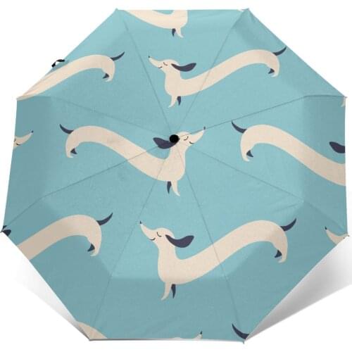 Wind Resistant Fully-Automatic Umbrella Funny Long Dachshund Dog Rain 3 Folding Parasol Travel Car Umbrella