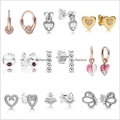 Authentic 925 Sterling Silver Openwork Cute Butterfly Earrings With Crystal Stud Earrings For Women Wedding Pandora Jewelry