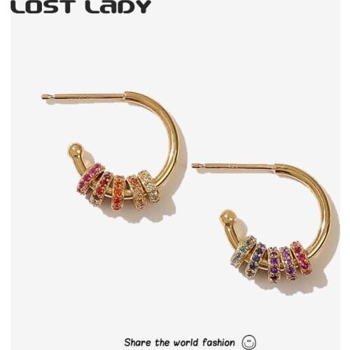 Lost Lady New Rhinestone Small Hoop Earrings Jewelry For Women Fashion Alloy Earrings Wholesale Accessories Party Wedding Gifts