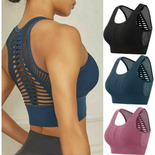 Womens Mesh Padded Sports Bra Crop Tops Workout movement Fitness Vest Shaper UK