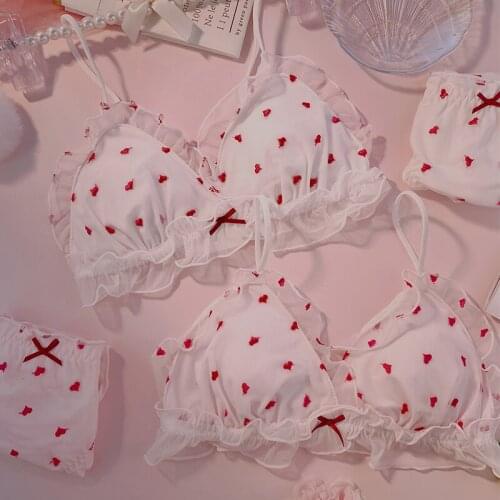 Love underwear womens suit embroidered mesh sweet student bra set thin Japanese summer bra without steel ring Japanese lingeri