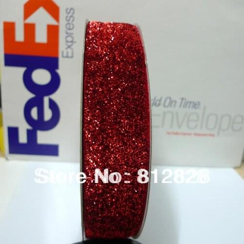 1-1/2'' 38mm #16 Red Glitter Metallic Velvet Ribbon Free Shipping