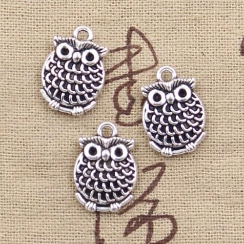 12pcs Charms Double Sided Lovely Owl 18x13mm Antique Silver Color Pendants Making DIY Handmade Tibetan Silver Color Jewelry
