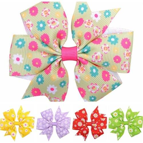 2pcs/lot 8*8 CM Lovely Print Grosgrain Ribbon Bow Newborn Duckbill Clip Handmade Fishtail Bowknot Baby Hairpin Photography Props