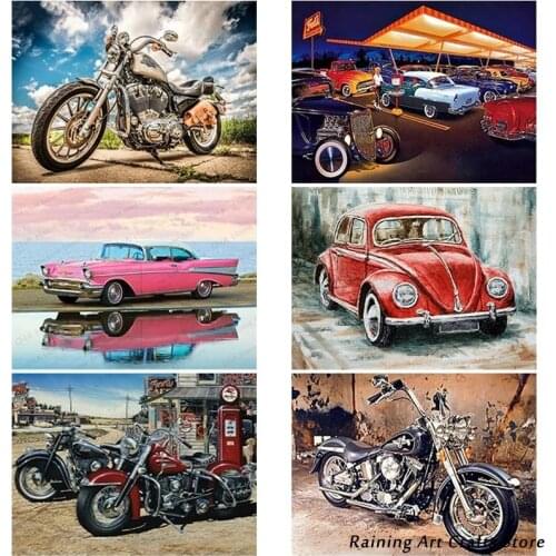 Diy 5D Diamond Painting Full Round Square Drill Embroidery Vintage Car Motorcycle Cross Stitch Kit Wall Art Mosaic Picture Decor