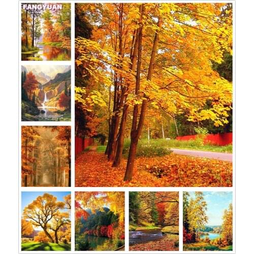 Diy 5D Diamond Painting Tree Cross Stitch Kits Picture Full Square Round Diamond Embroidery Autumn Scenery Home Decor Gift
