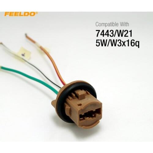 FEELDO 1Pc Car 7443/T20/W21/5W/W3x16q LED Bulbs Brake Signal Lights Socket Harness Plugs Connector #FD-3817