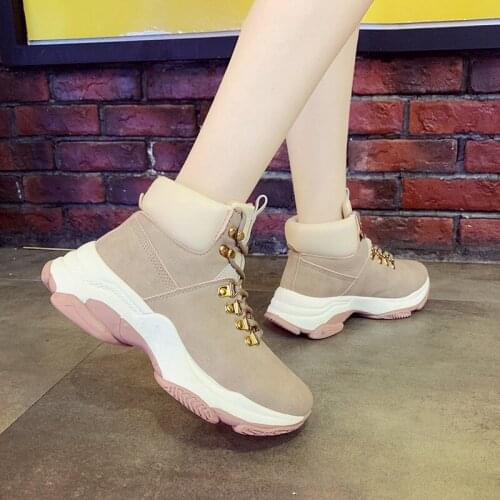 Boots For Women Chunky Autumn 2021 Fashion Round Toe Lace-up Boots Ladies Shoes Women Boots