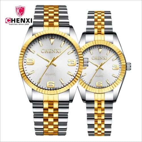 CHENXI Couple Watch Luminous Waterproof Business Casual Mens and Womens Steel Band Wear-resistant Mirror Quartz Watch WA158