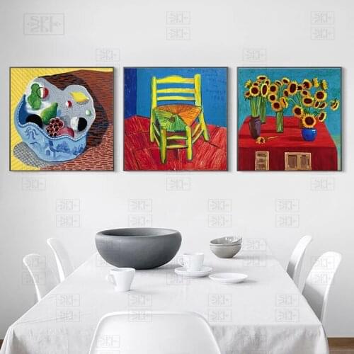 David Hockney Artwork Posters Fruit In a Chinese Bowl Painting Sunflowers Canvas Print Wall Art Pictures for Living Room Decor