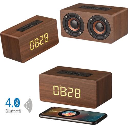 Wooden Bluetooth Speaker Multifunctional LED Clock Speaker Smart Wireless Computer Speaker Supports AUX, TF Card, FM Radio Play