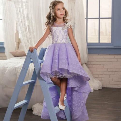 Violet Pageant Dresses For Girls Jewel Long Trailing Flower Girl Dresses For Toddlers Kids Formal Wear Birthday Party Dresses