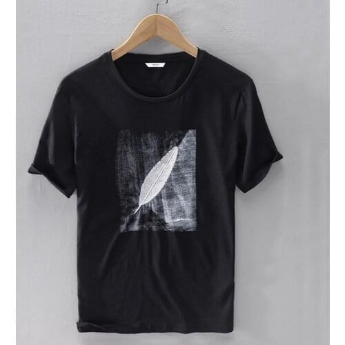 2020 Summer embroidery short sleeve linen t shirt men fashion round neck t shirts for men comfortable t-shirt mens chemise