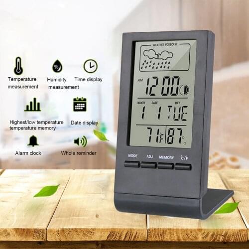 Digital LCD Indoor Thermometer Hygrometer Alarm Clock Calendar Weather Station Desk Clock Temperature Humidity Meter Barometer