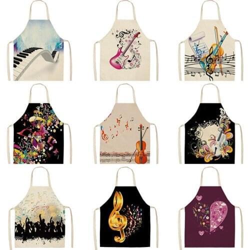 Note Guitar Piano Kitchen Aprons For Women Cotton Linen Bibs Household Cleaning Pinafore Home Cooking Apron barber apron 68x55