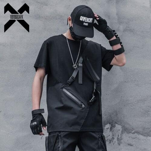 11 BYBBS DARK Hip Hop Dark T-Shirt Men 2021 Summer Zipper Patchwork Ribbon Design Streetwear Tshirts Cotton Tops Tees WB174