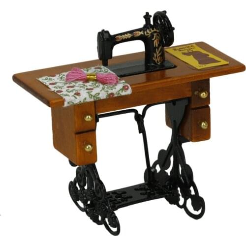 New 1/12 Scale Dollhouse Miniature Vintage Sewing Machine With Cloth dollhouse Decoration dolls toy