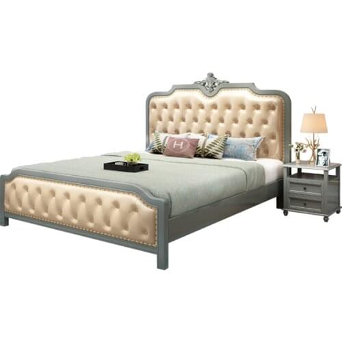 Solid wood bed American country leather soft 1.8 m double bed master bedroom oak leather art 1.5m wedding bed