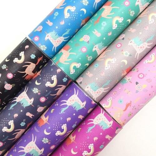 Onefly Wholesales Dropshipping Leather Supplier Flying Unicorn Printed Synthetic Faux Leather Fabric Felt Backing Bow DIY FZ106A