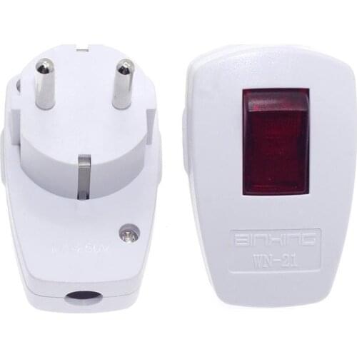 EU Schuko Rewireable Plug AC100~250V 10Amp W/ LED Indicator Main ON/Off Switch White Color