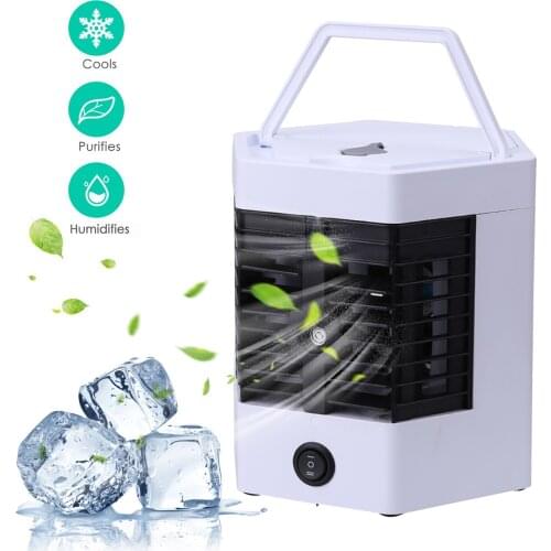 Portable Air Conditioner Small USB Desktop Air Cooler Built-in Ice Box Cooling Fan Strong Wind Night Light Features