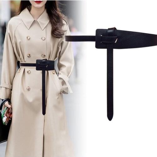2020 New Womens Belts Wide Leather Corset Belt Female Tie Obi Red Black Bow Waist Belts Ladies Wedding Dress Overcoat Waistband