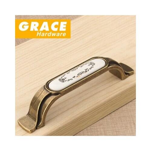 Antique Bronze Furniture Knobs New Crack Ceramic Garden Drawer Cabinet Handle(C.C:96mm L:122mm)