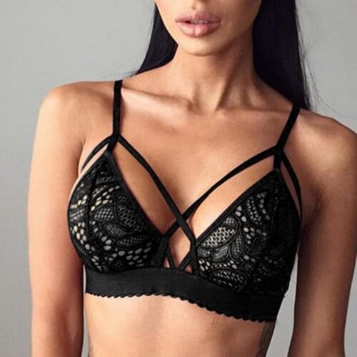 Sexy Women Cross Bandage Crop Tank Top Floral Lace Bra Seamless Bralette Bustier fitness body building invisible fly bra 2020
