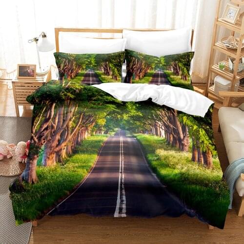 Tree Bedding Set Single Twin Full Queen King Size Mountain Road Scenery Bed Set Childrens Kid Bedroom Duvetcover Sets 004