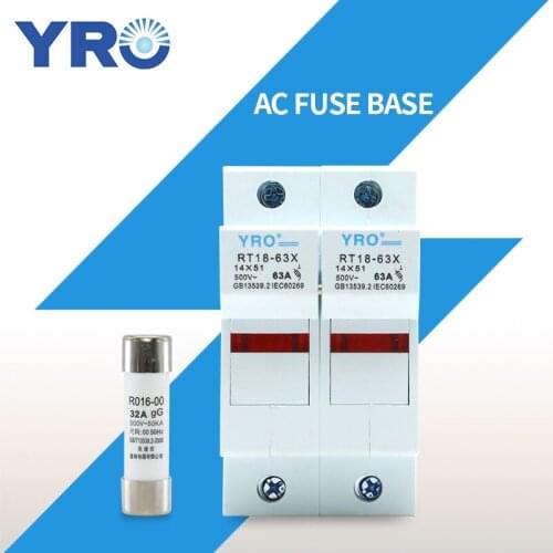 AC 1Sets 2P LED Fuse Base 500V With 14x51MM Fast Blow Ceramic Fuse Core 32A 40A 50A 63A RO16
